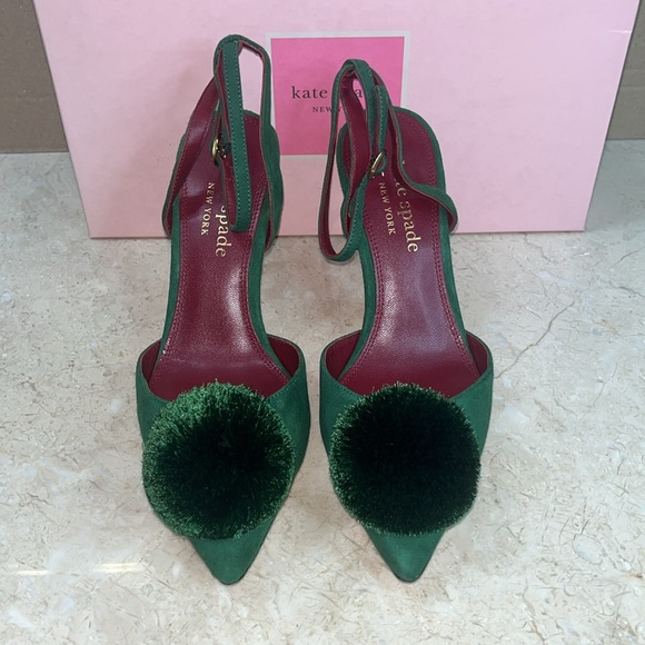 ♠️kate spade Amour Pom Pumps, Arugula Green NIB - Picture 10 of 15